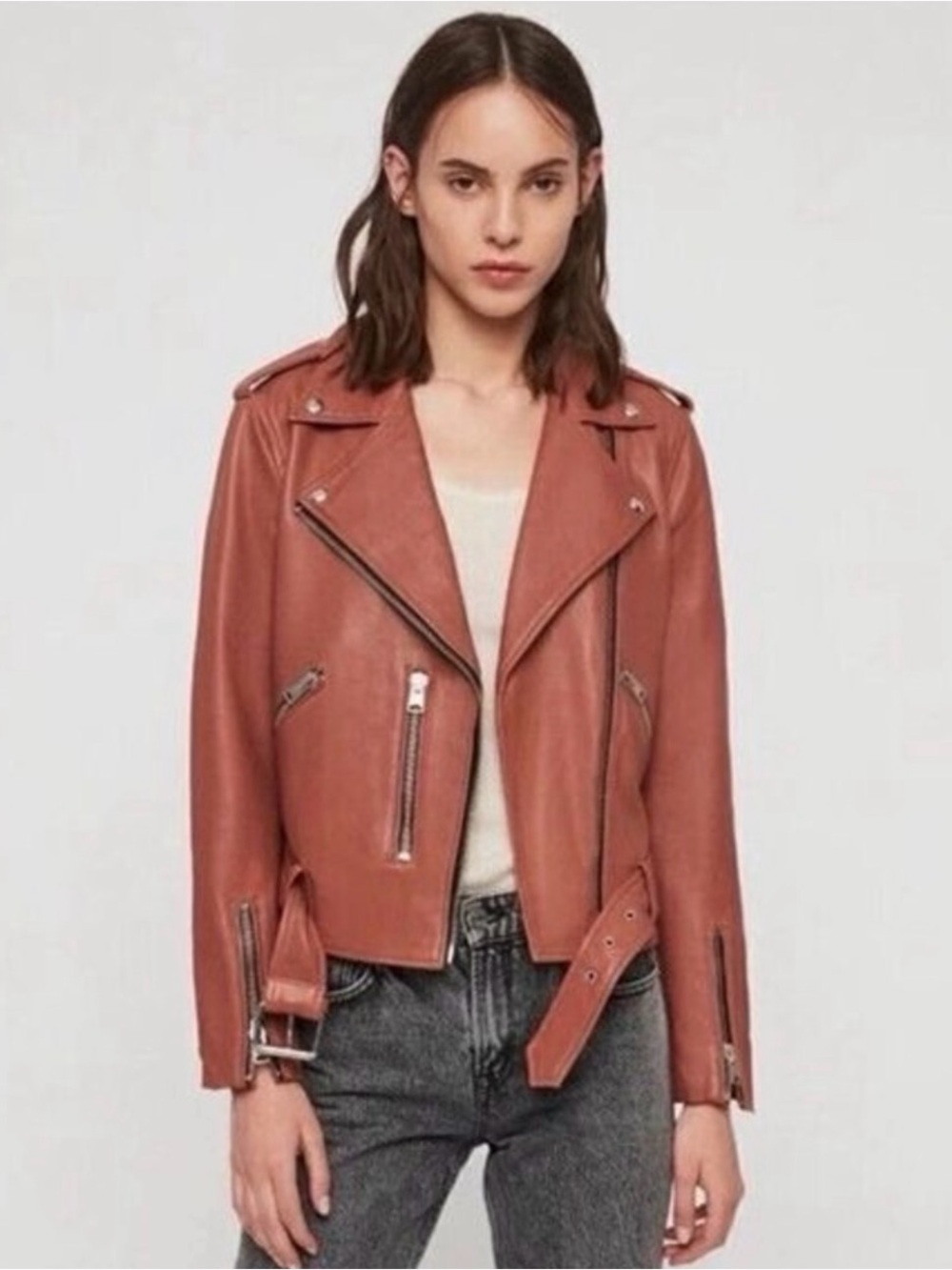 Women's All Saints Balfern Dusty Rose Leather Moto Jacket
